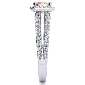 1-1/3 Carat Antique Morganite and Halo Diamond Ring In 14 Karat White Gold