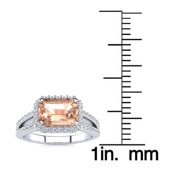 1-1/3 Carat Antique Morganite and Halo Diamond Ring In 14 Karat White Gold
