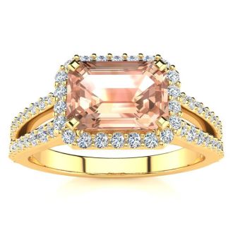 1-1/3 Carat Antique Morganite and Halo Diamond Ring In 14 Karat Yellow Gold