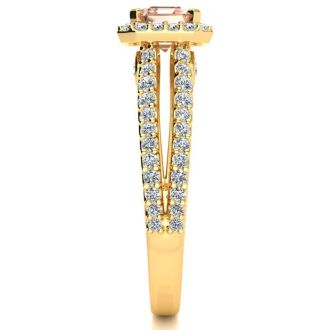 1-1/3 Carat Antique Morganite and Halo Diamond Ring In 14 Karat Yellow Gold