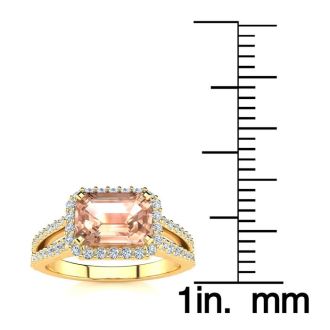 1-1/3 Carat Antique Morganite and Halo Diamond Ring In 14 Karat Yellow Gold