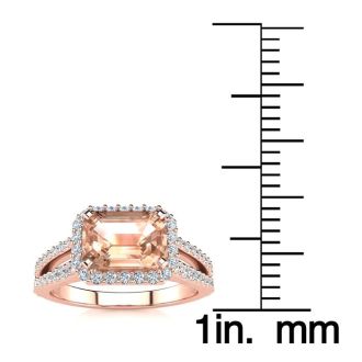 1-1/3 Carat Antique Morganite and Halo Diamond Ring In 14 Karat Rose Gold