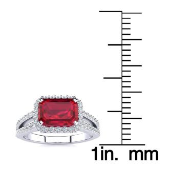 1 1/2 Carat Antique Ruby and Halo Diamond Ring In 14 Karat White Gold