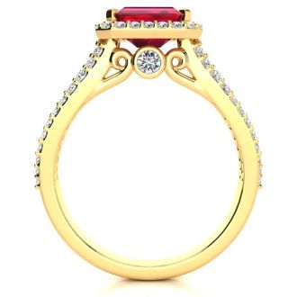 1 1/2 Carat Antique Ruby and Halo Diamond Ring In 14 Karat Yellow Gold