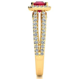 1 1/2 Carat Antique Ruby and Halo Diamond Ring In 14 Karat Yellow Gold