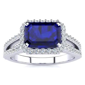 1 1/2 Carat Antique Sapphire and Halo Diamond Ring In 14 Karat White Gold