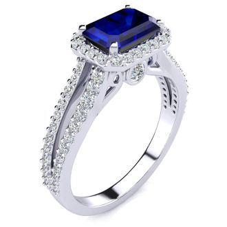 1 1/2 Carat Antique Sapphire and Halo Diamond Ring In 14 Karat White Gold