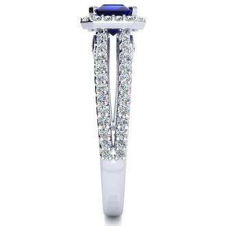 1 1/2 Carat Antique Sapphire and Halo Diamond Ring In 14 Karat White Gold