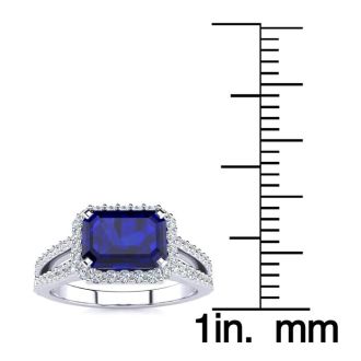 1 1/2 Carat Antique Sapphire and Halo Diamond Ring In 14 Karat White Gold