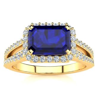 1 1/2 Carat Antique Sapphire and Halo Diamond Ring In 14 Karat Yellow Gold