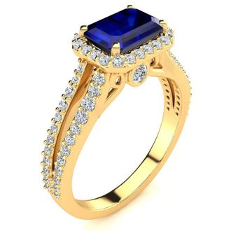 1 1/2 Carat Antique Sapphire and Halo Diamond Ring In 14 Karat Yellow Gold