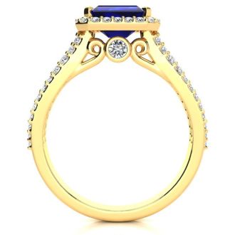 1 1/2 Carat Antique Sapphire and Halo Diamond Ring In 14 Karat Yellow Gold