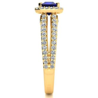1 1/2 Carat Antique Sapphire and Halo Diamond Ring In 14 Karat Yellow Gold