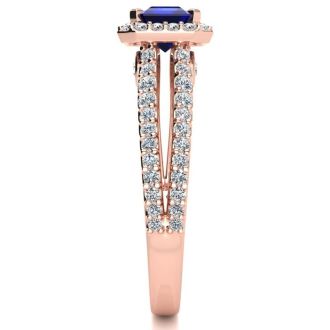 1 1/2 Carat Antique Sapphire and Halo Diamond Ring In 14 Karat Rose Gold