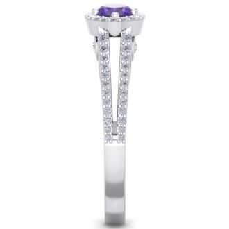 1 Carat Oval Shape Antique Amethyst and Halo Diamond Ring In 14 Karat White Gold