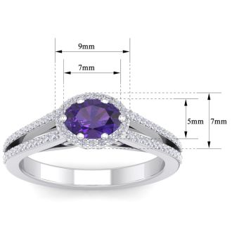 1 Carat Oval Shape Antique Amethyst and Halo Diamond Ring In 14 Karat White Gold