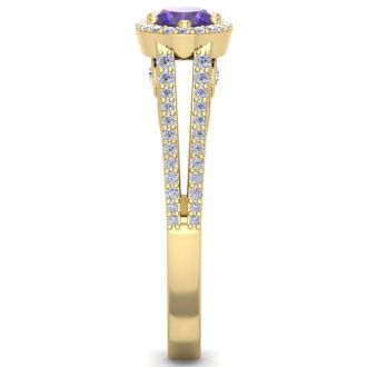 1 Carat Oval Shape Antique Amethyst and Halo Diamond Ring In 14 Karat Yellow Gold