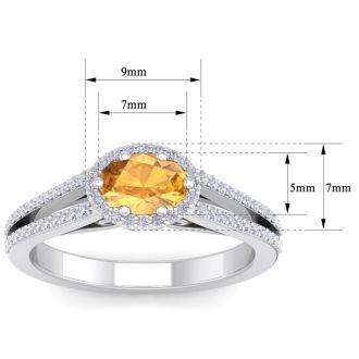 1 1/4 Carat Oval Shape Antique Citrine and Halo Diamond Ring In 14 Karat White Gold