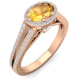 1 1/4 Carat Oval Shape Antique Citrine and Halo Diamond Ring In 14 Karat Rose Gold
