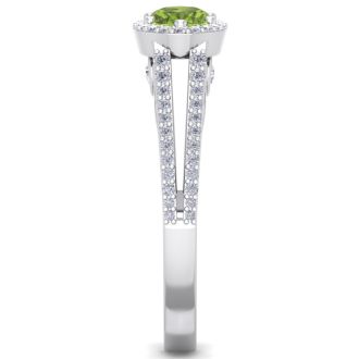 1 1/3 Carat Oval Shape Antique Peridot and Halo Diamond Ring In 14 Karat White Gold