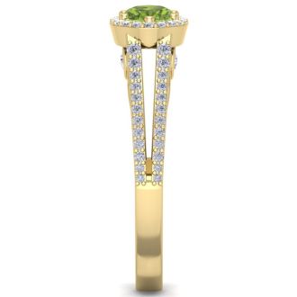 1 1/3 Carat Oval Shape Antique Peridot and Halo Diamond Ring In 14 Karat Yellow Gold