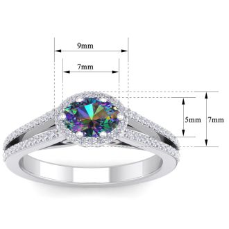 1 Carat Oval Shape Mystic Topaz Ring With Diamond Halo In 14 Karat White Gold