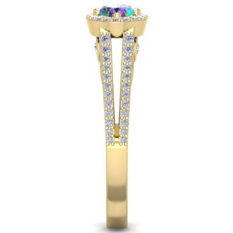 1 Carat Oval Shape Mystic Topaz Ring With Diamond Halo In 14 Karat Yellow Gold