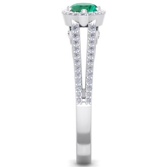 1 1/4 Carat Oval Shape Antique Emerald and Halo Diamond Ring In 14 Karat White Gold
