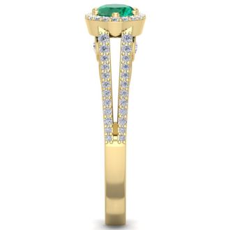 1 1/4 Carat Oval Shape Antique Emerald and Halo Diamond Ring In 14 Karat Yellow Gold