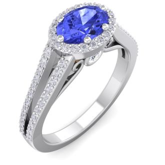 1 1/3 Carat Oval Shape Antique Tanzanite and Halo Diamond Ring In 14 Karat White Gold