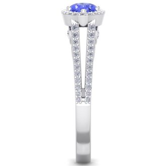 1 1/3 Carat Oval Shape Antique Tanzanite and Halo Diamond Ring In 14 Karat White Gold
