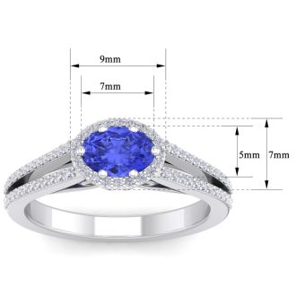 1 1/3 Carat Oval Shape Antique Tanzanite and Halo Diamond Ring In 14 Karat White Gold