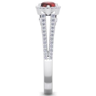 Garnet Ring: Garnet Jewelry: 1 1/2 Carat Oval Shape Antique Garnet and Halo Diamond Ring In 14 Karat White Gold