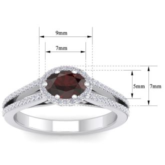 Garnet Ring: Garnet Jewelry: 1 1/2 Carat Oval Shape Antique Garnet and Halo Diamond Ring In 14 Karat White Gold