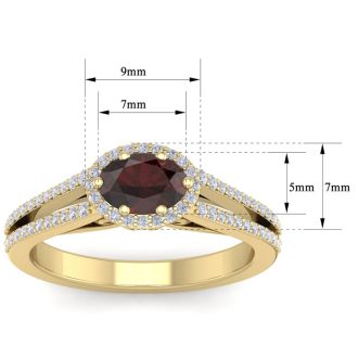 Garnet Ring: Garnet Jewelry: 1 1/2 Carat Oval Shape Antique Garnet and Halo Diamond Ring In 14 Karat Yellow Gold