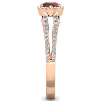 Garnet Ring: Garnet Jewelry: 1 1/2 Carat Oval Shape Antique Garnet and Halo Diamond Ring In 14 Karat Rose Gold