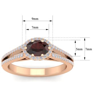 Garnet Ring: Garnet Jewelry: 1 1/2 Carat Oval Shape Antique Garnet and Halo Diamond Ring In 14 Karat Rose Gold