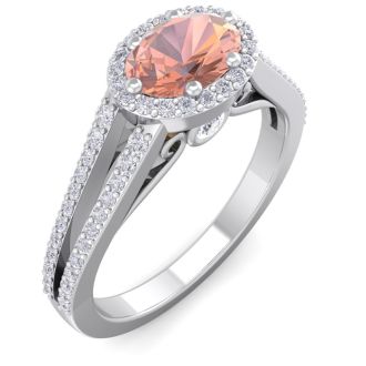1-1/4 Carat Oval Shape Antique Morganite and Halo Diamond Ring In 14 Karat White Gold