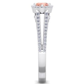 1-1/4 Carat Oval Shape Antique Morganite and Halo Diamond Ring In 14 Karat White Gold