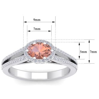 1-1/4 Carat Oval Shape Antique Morganite and Halo Diamond Ring In 14 Karat White Gold