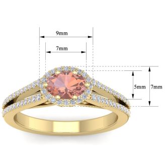 1-1/4 Carat Oval Shape Antique Morganite and Halo Diamond Ring In 14 Karat Yellow Gold