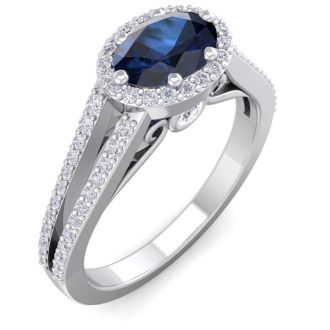 1 1/2 Carat Oval Shape Antique Sapphire and Halo Diamond Ring In 14 Karat White Gold