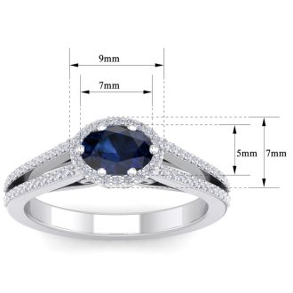 1 1/2 Carat Oval Shape Antique Sapphire and Halo Diamond Ring In 14 Karat White Gold