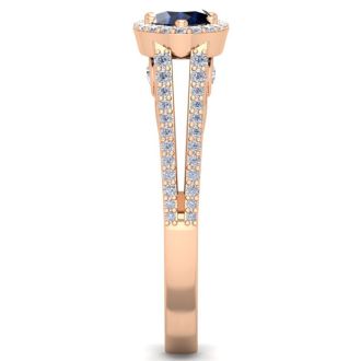 1 1/2 Carat Oval Shape Antique Sapphire and Halo Diamond Ring In 14 Karat Rose Gold