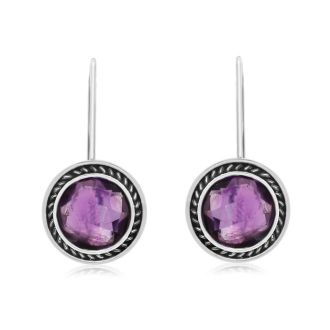 8 1/2 Carat Amethyst Earrings In Sterling Silver With Rope Detail