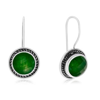 6 1/2 Carat Green Jade Earrings In Sterling Silver With Rope Detail