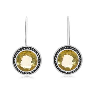 7 Carat Lemon Quartz Earrings In Sterling Silver With Rope Detail