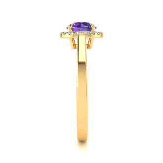 3/4 Carat Round Shape Amethyst and Halo Diamond Ring In 14 Karat Yellow Gold