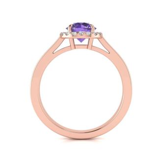 3/4 Carat Round Shape Amethyst and Halo Diamond Ring In 14 Karat Rose Gold