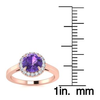 3/4 Carat Round Shape Amethyst and Halo Diamond Ring In 14 Karat Rose Gold